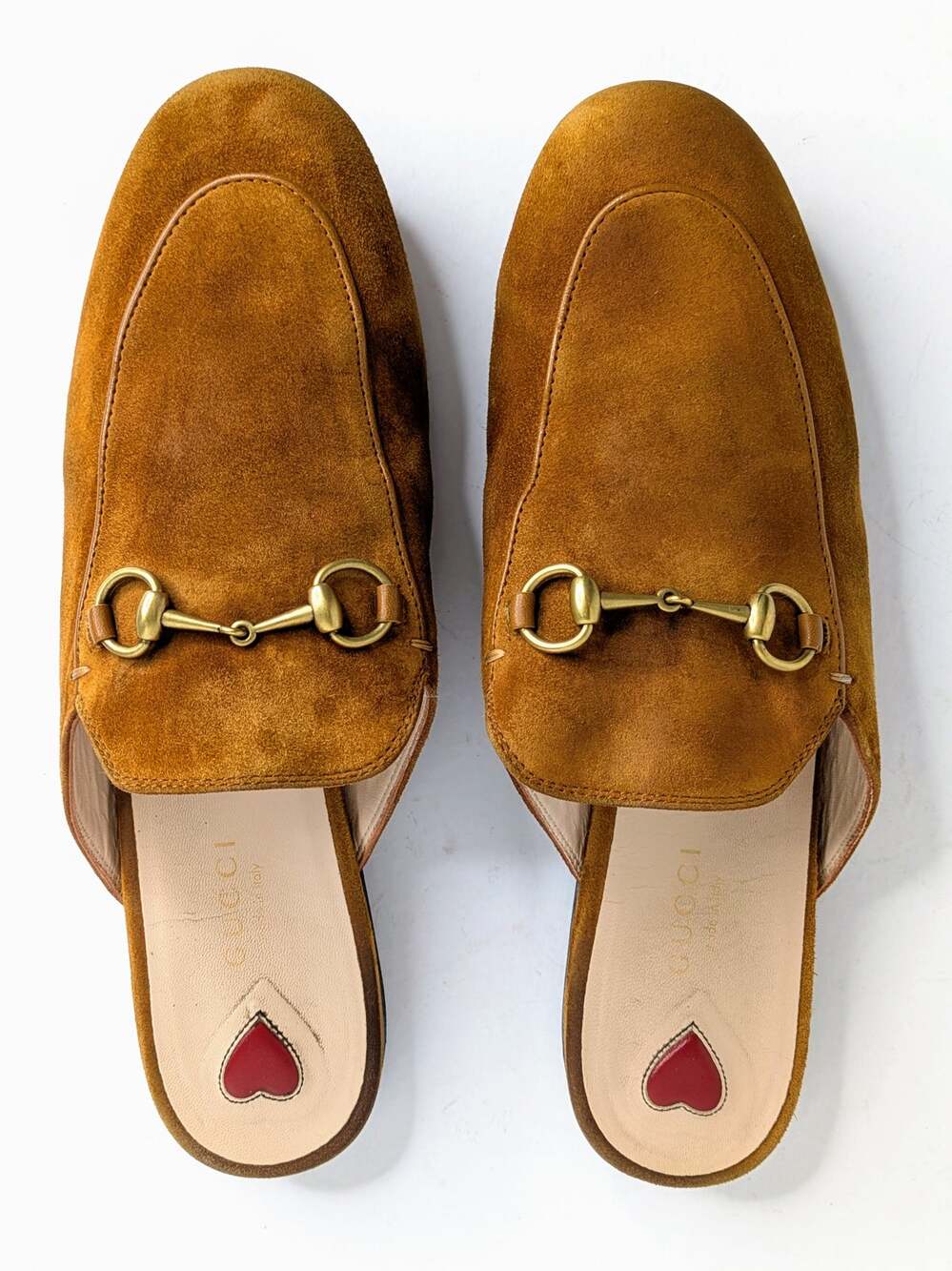 Gucci Princetown Horsebit Mule 38 Cognac Suede Gold Hardware Slip On Flat 7.5